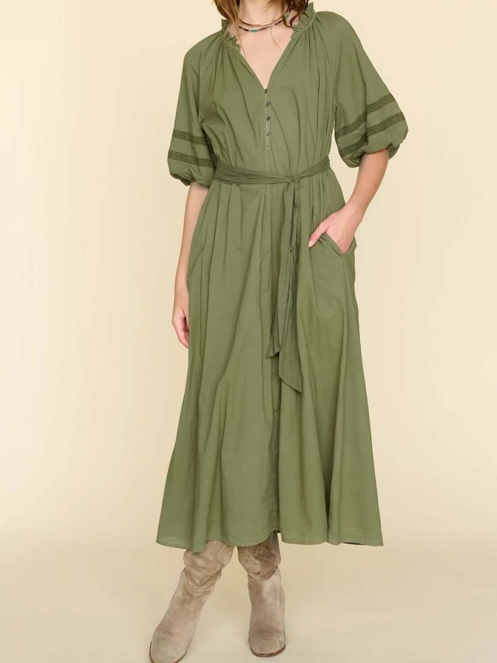 Xirena Anthropologie green dress cotton XL